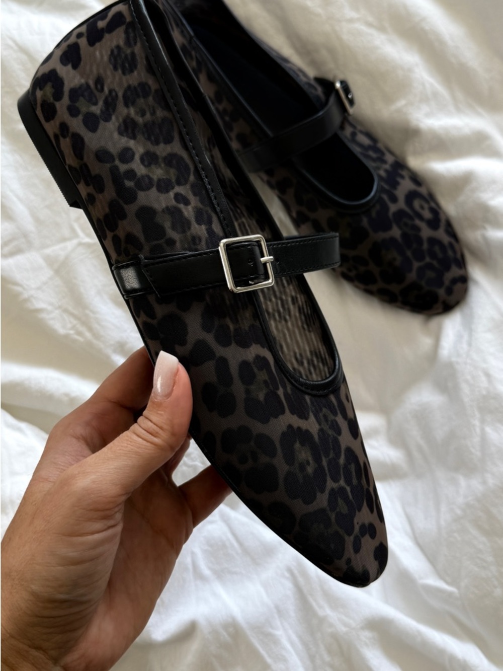 Leopard Print Mary Jane Flats in Brown and Black